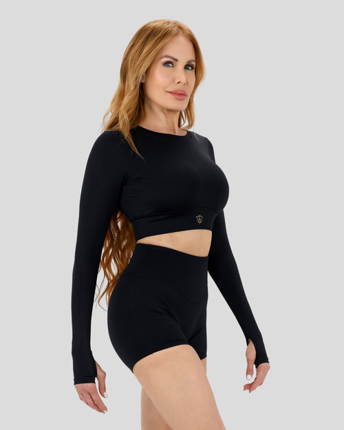 Long Sleeve Tri Cut Crop Top