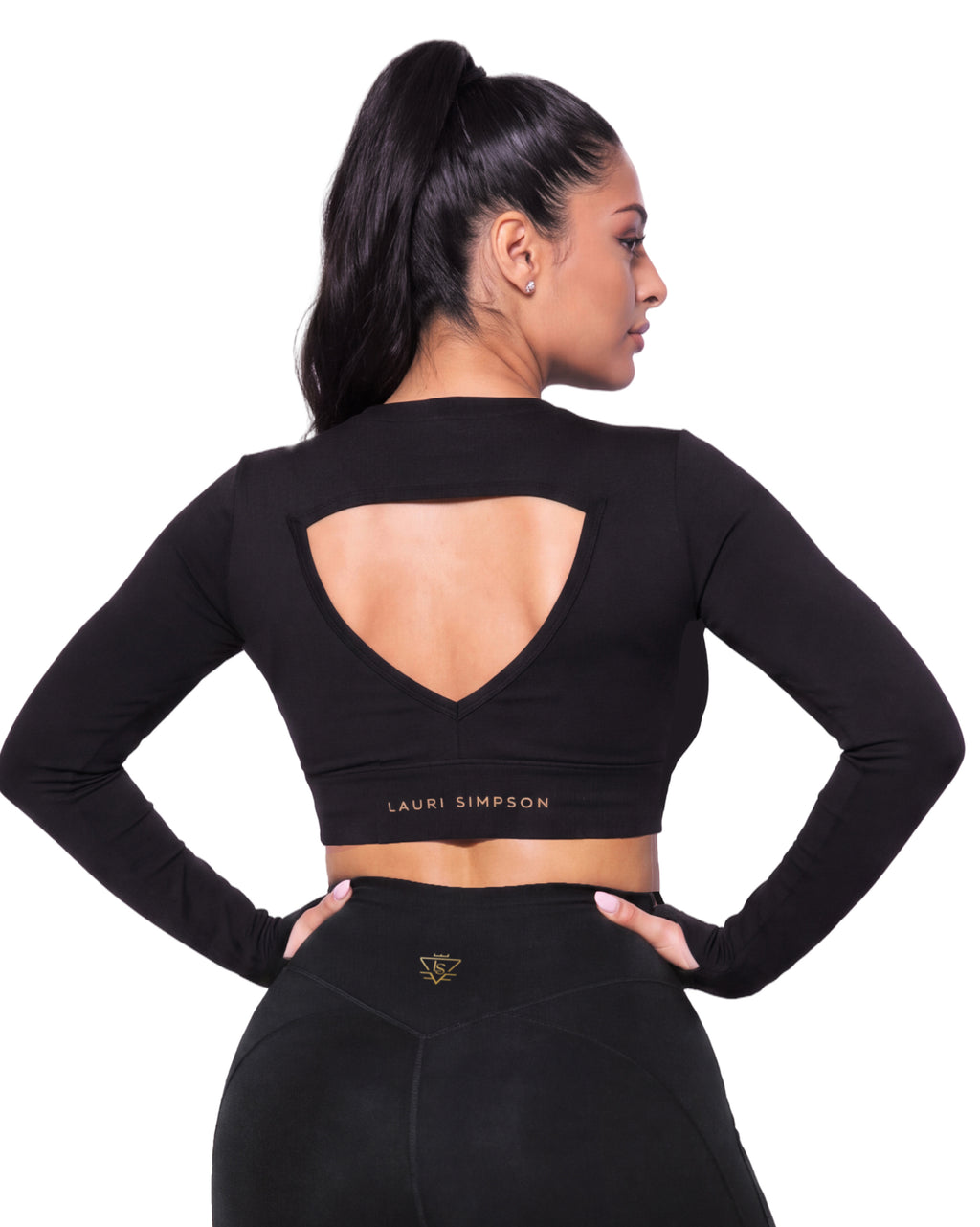 Long Sleeve Tri Cut Crop Top - Black