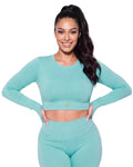 Long Sleeve Tri Cut Crop Top - Aqua Mint