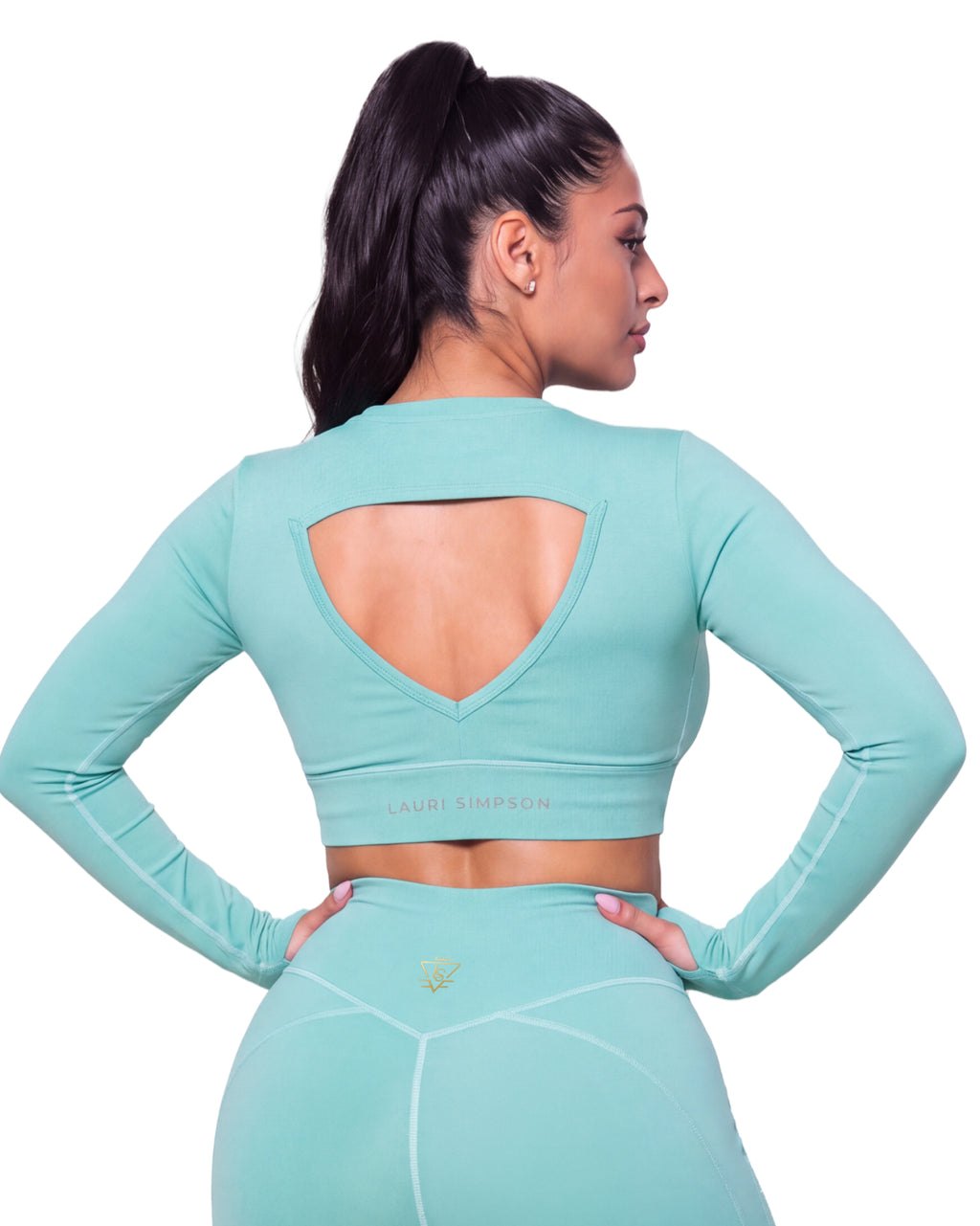 Long Sleeve Tri Cut Crop Top - Aqua Mint